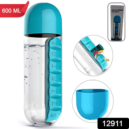 0019. Hydra Care Pro 600ml Travel Water Bottle with Pill Organizer